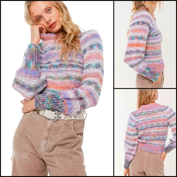 Urban Outfitters Sweaters - UO Rainbow Space-Dye Stripe Knit Wool Blend Balloon Puff Sleeve Pullover Sweater